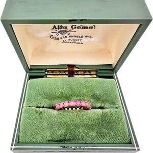 Pink Glass Round Brilliant Prong Set Eternity Band Rose Gold Tone Size 5.75 Ring